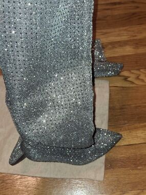 Sparkling Silver Rhinestone Knee-High Boots